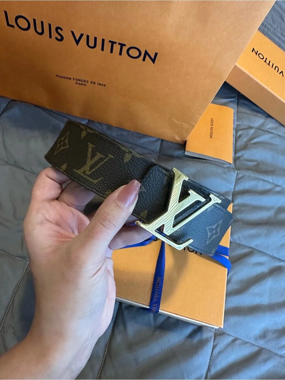 Louis Vuitton Brown Monogram Belt with Gold LV Buckle